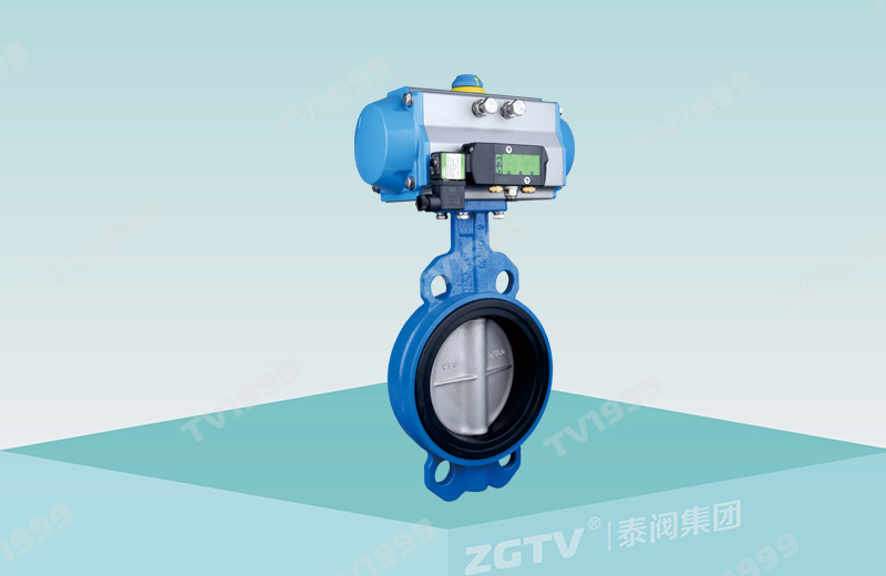 Pneumatic wafer type center line butterfly valve