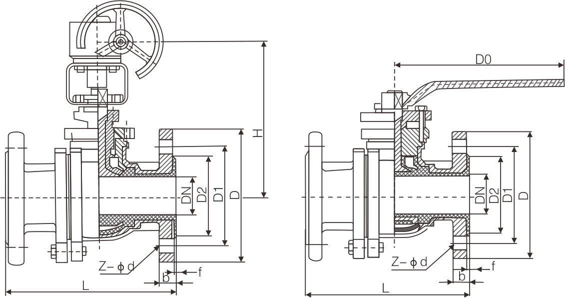 襯氟法蘭球閥Q41F46(圖1) 襯氟法蘭球閥Q41F46(圖1)